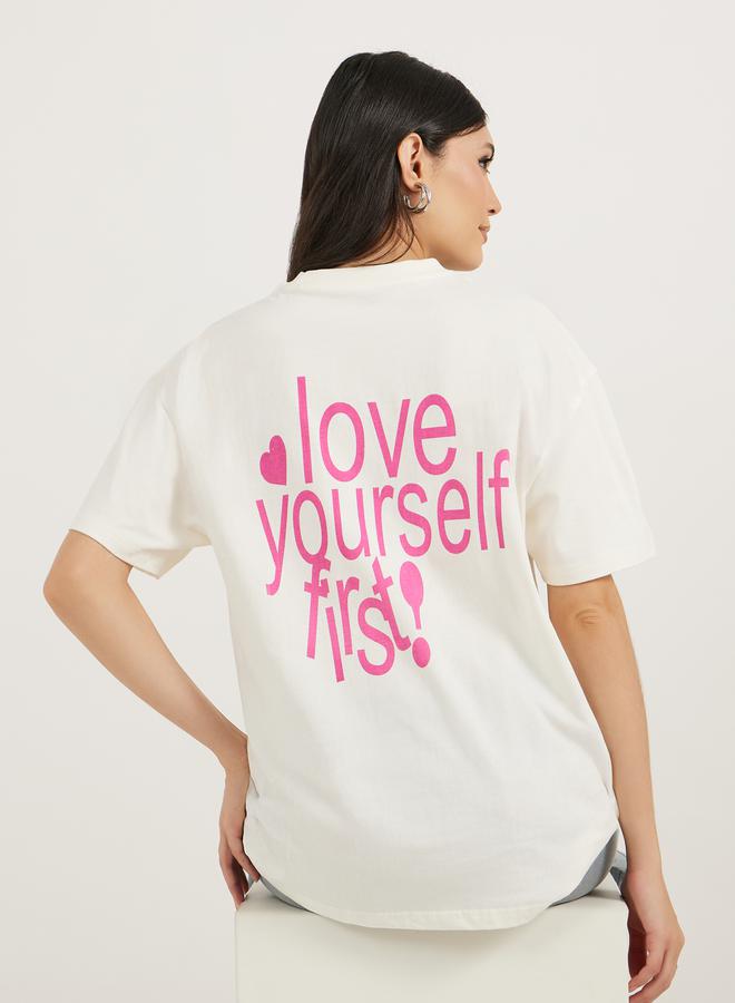 Styli Slogan Print Dropped Shoulder Oversized T-Shirt - Image 1